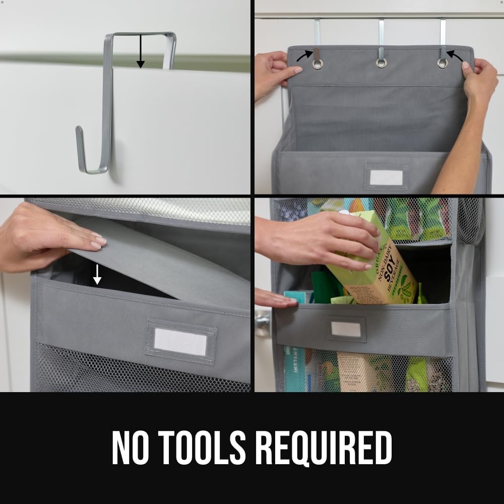 image:imageGORILLA GRIP Over the Door Shoe Organizer 24 Large Breathable Mesh Pockets Space Saving Hanging Storage Holder Closet Rack Hanger Holds Up to 40 lbs Hangs on Closets for Shoes Accessories BlackGrey