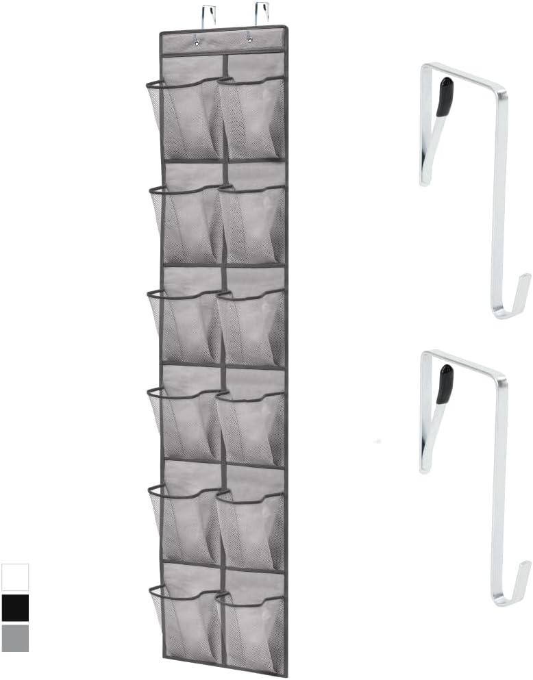 image:imageGORILLA GRIP Over the Door Shoe Organizer 24 Large Breathable Mesh Pockets Space Saving Hanging Storage Holder Closet Rack Hanger Holds Up to 40 lbs Hangs on Closets for Shoes Accessories BlackGrey