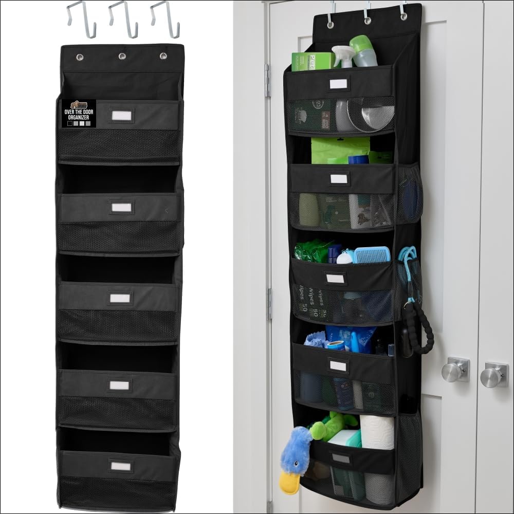 image:imageGORILLA GRIP Over the Door Shoe Organizer 24 Large Breathable Mesh Pockets Space Saving Hanging Storage Holder Closet Rack Hanger Holds Up to 40 lbs Hangs on Closets for Shoes Accessories BlackBlack