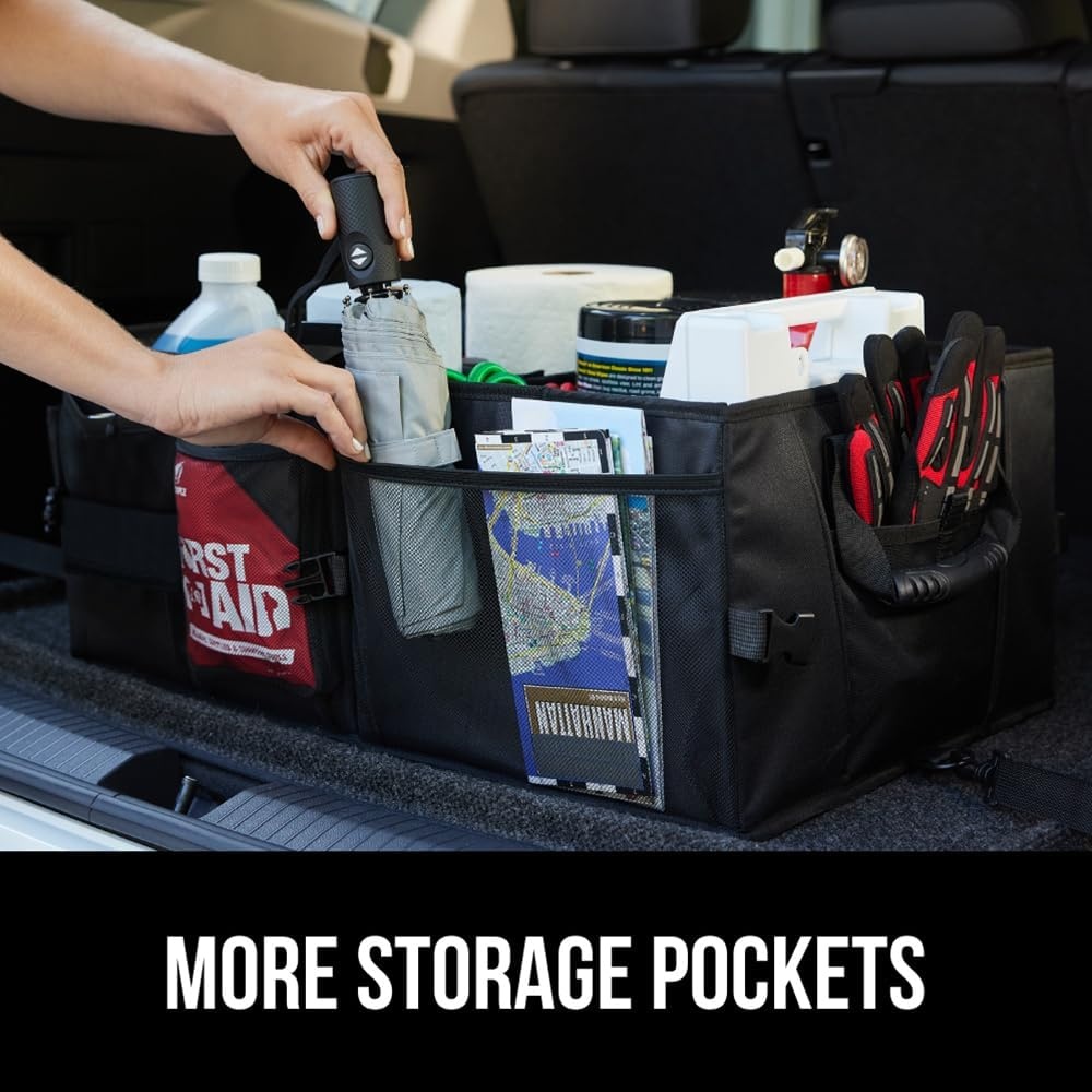 image:imageGORILLA GRIP Trunk Organizer for SUV and Cars Large Capacity Collapsible Car Trunk Storage Organizer Heavy Duty Car Accessories Gifts for Mom and Dad Slip amp Water Resistant Multi Compartment BlackBlack
