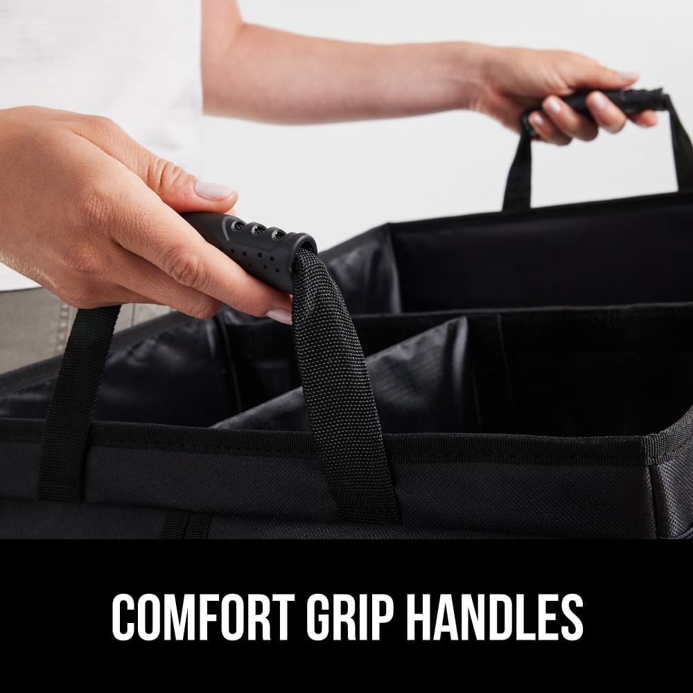 image:imageGORILLA GRIP Trunk Organizer for SUV and Cars Large Capacity Collapsible Car Trunk Storage Organizer Heavy Duty Car Accessories Gifts for Mom and Dad Slip amp Water Resistant Multi Compartment BlackBlack