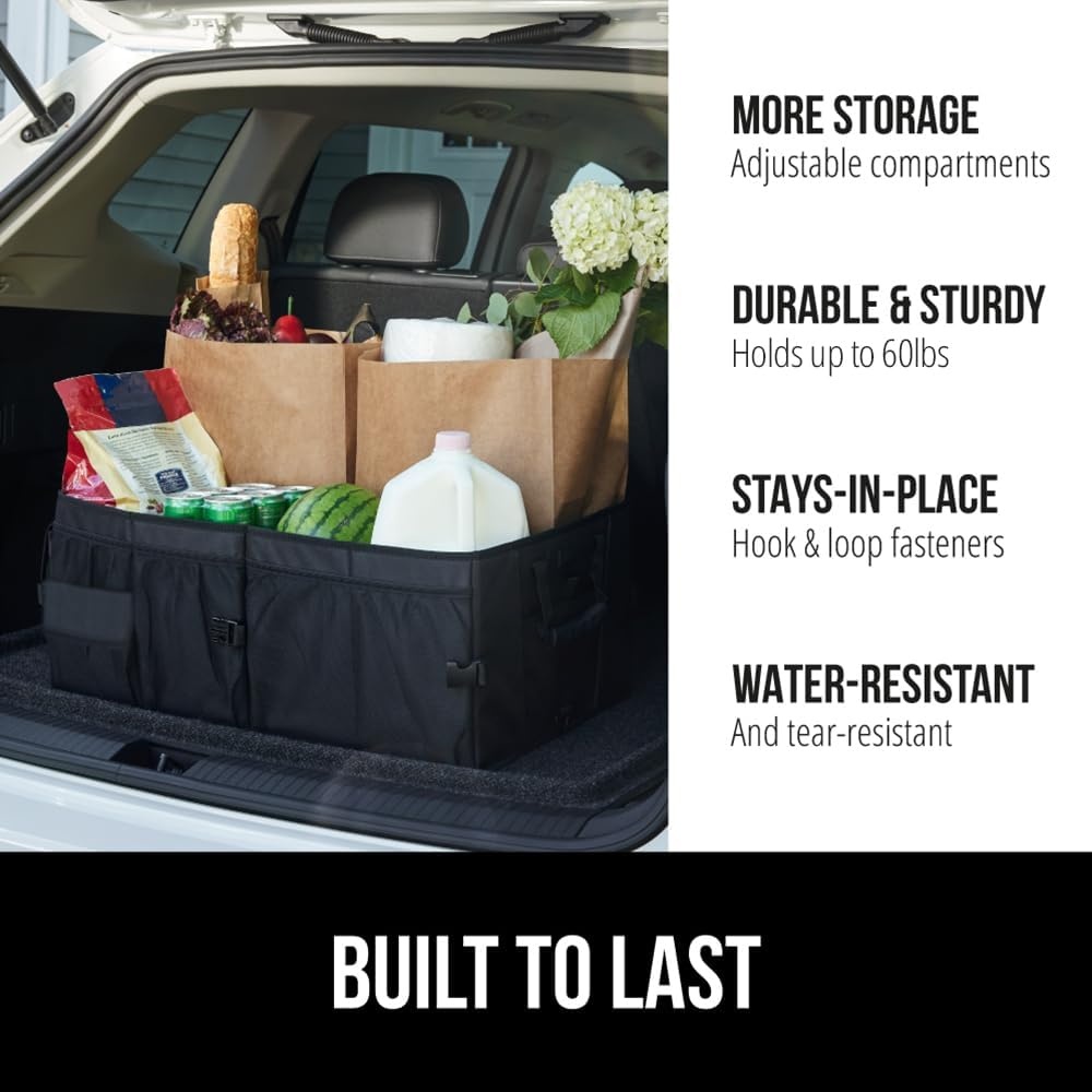 image:imageGORILLA GRIP Trunk Organizer for SUV and Cars Large Capacity Collapsible Car Trunk Storage Organizer Heavy Duty Car Accessories Gifts for Mom and Dad Slip amp Water Resistant Multi Compartment BlackBlack