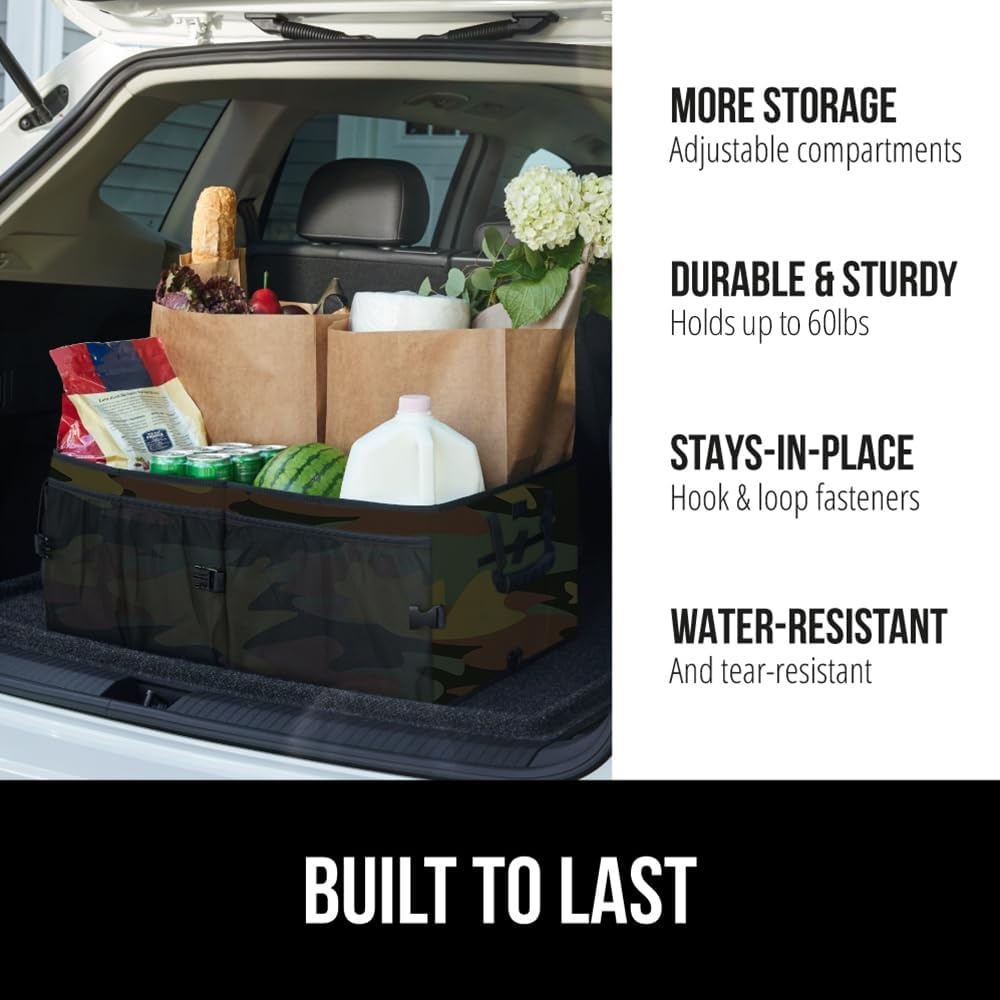image:imageGORILLA GRIP Trunk Organizer for SUV and Cars Large Capacity Collapsible Car Trunk Storage Organizer Heavy Duty Car Accessories Gifts for Mom and Dad Slip amp Water Resistant Multi Compartment BlackCamo