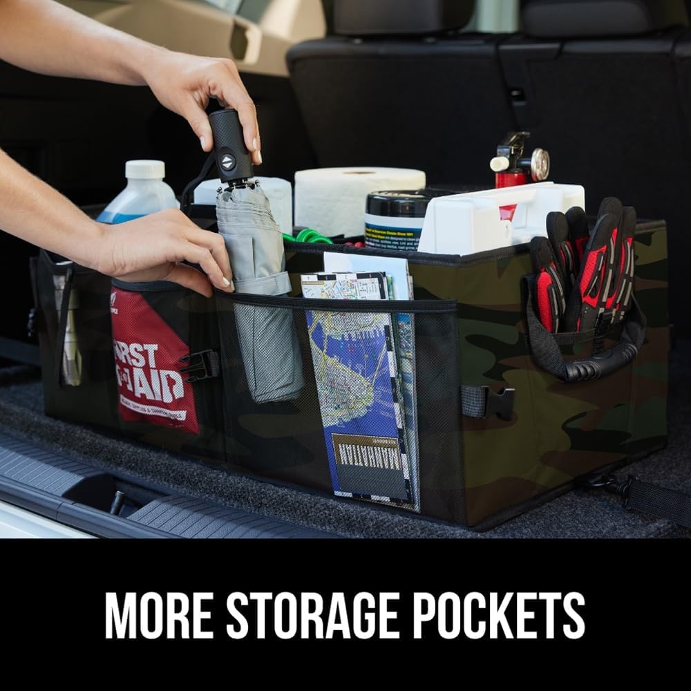 image:imageGORILLA GRIP Trunk Organizer for SUV and Cars Large Capacity Collapsible Car Trunk Storage Organizer Heavy Duty Car Accessories Gifts for Mom and Dad Slip amp Water Resistant Multi Compartment BlackCamo