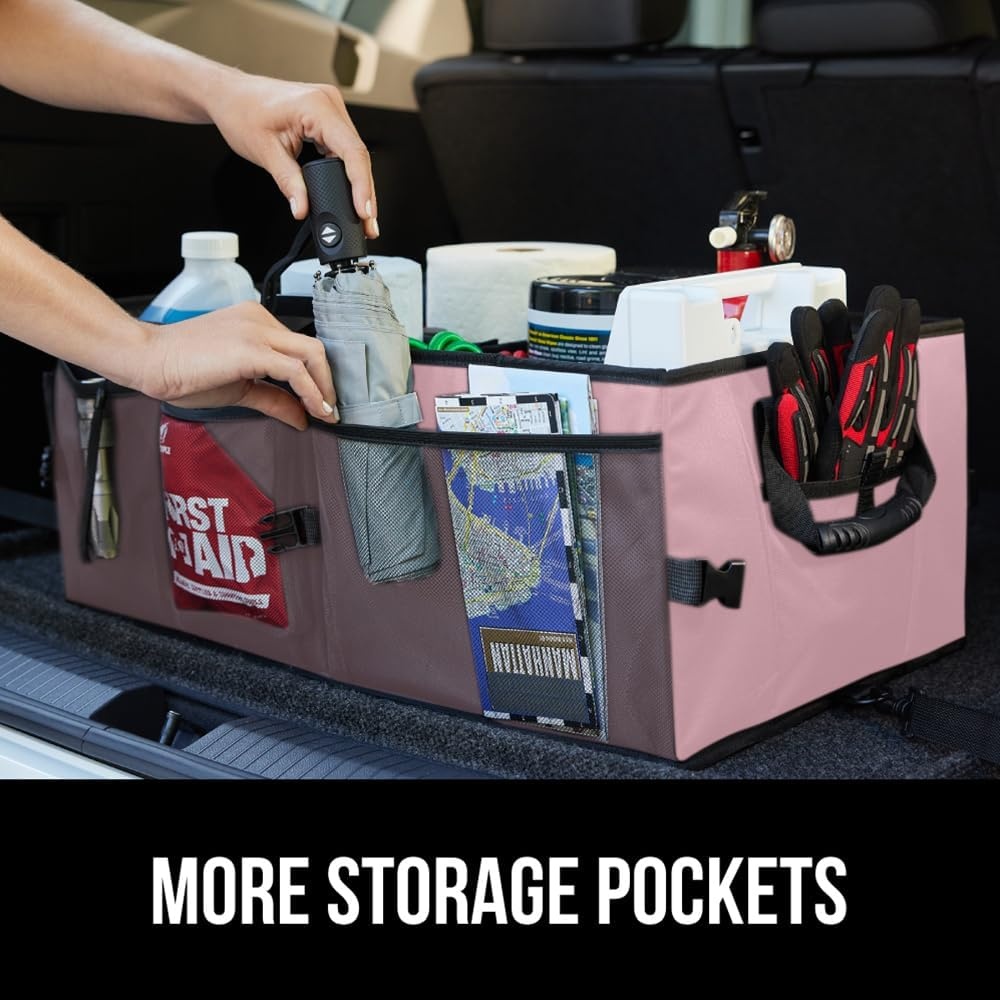 image:imageGORILLA GRIP Trunk Organizer for SUV and Cars Large Capacity Collapsible Car Trunk Storage Organizer Heavy Duty Car Accessories Gifts for Mom and Dad Slip amp Water Resistant Multi Compartment BlackPink