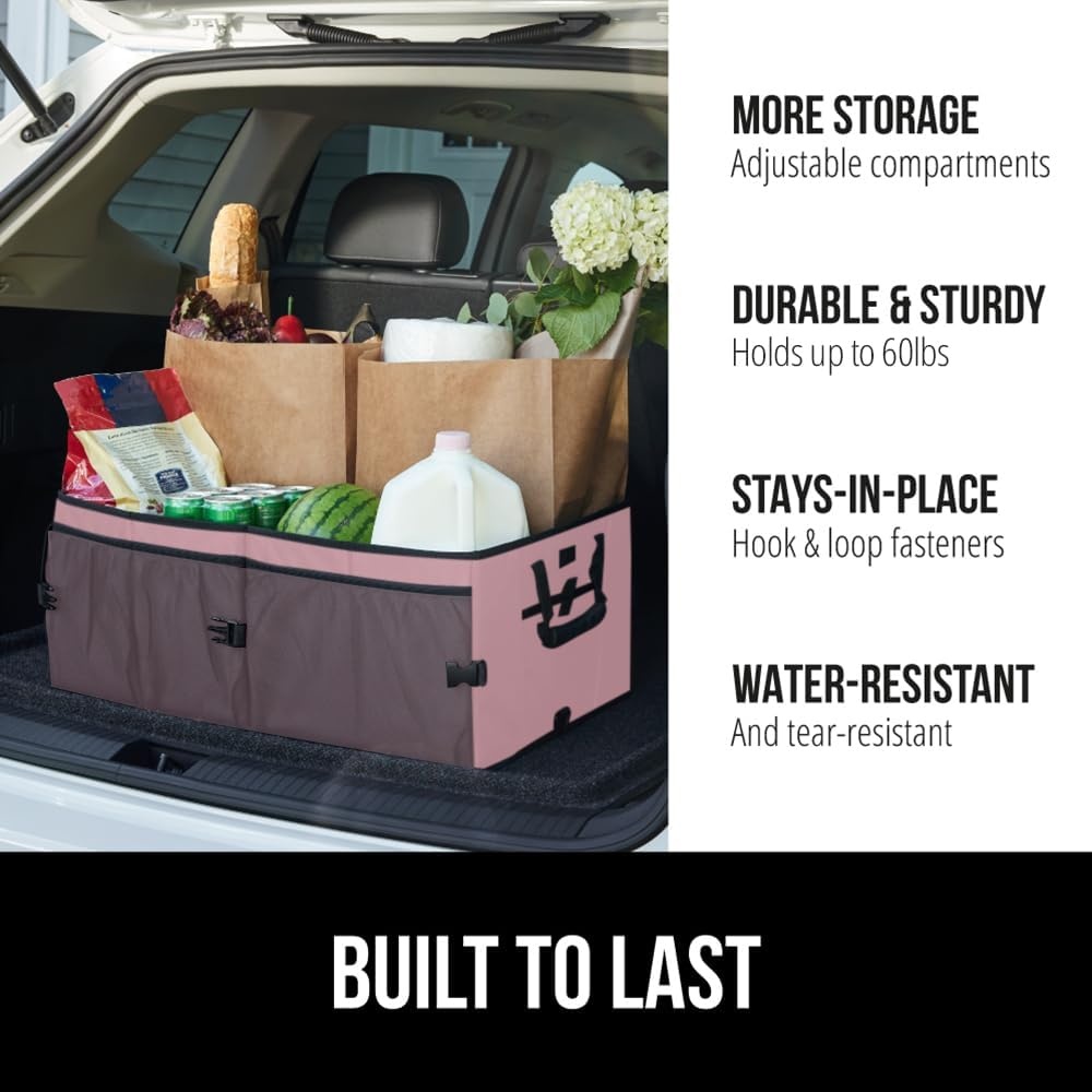 image:imageGORILLA GRIP Trunk Organizer for SUV and Cars Large Capacity Collapsible Car Trunk Storage Organizer Heavy Duty Car Accessories Gifts for Mom and Dad Slip amp Water Resistant Multi Compartment BlackPink