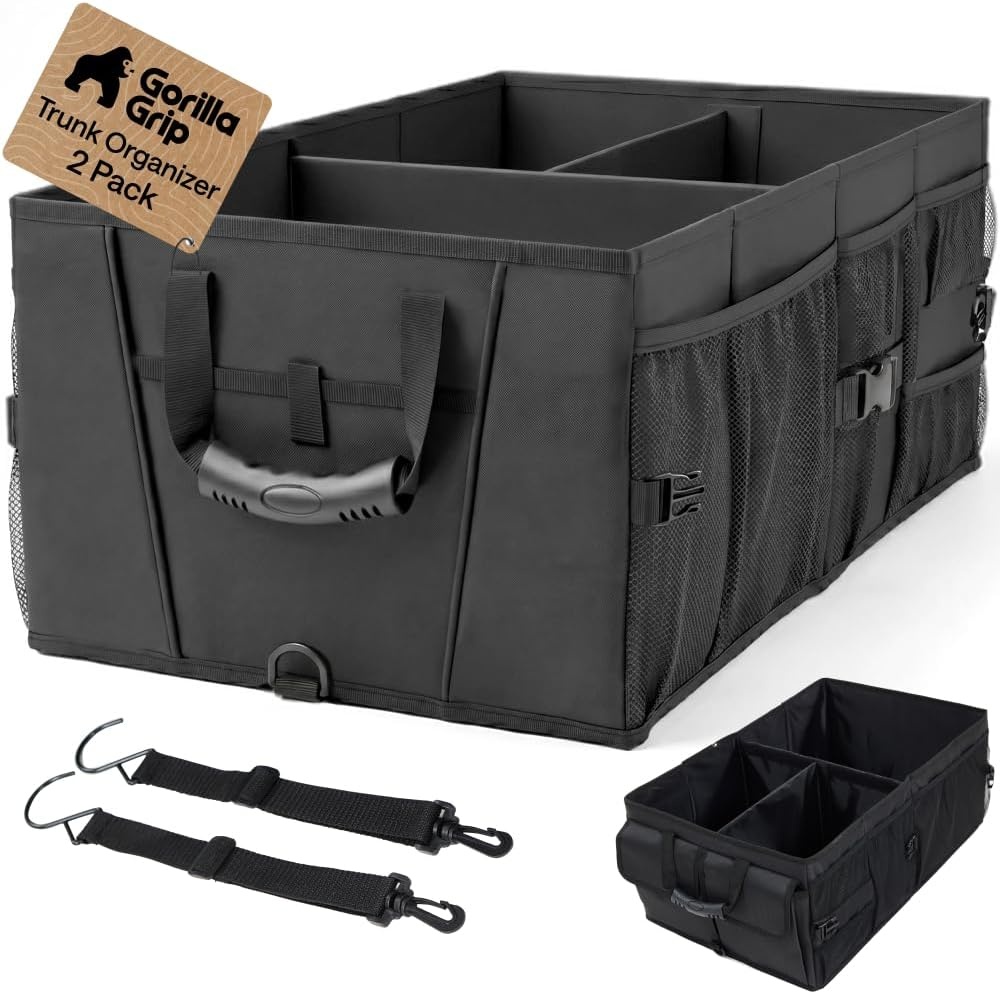 image:imageGORILLA GRIP Trunk Organizer for SUV and Cars Large Capacity Collapsible Car Trunk Storage Organizer Heavy Duty Car Accessories Gifts for Mom and Dad Slip amp Water Resistant Multi Compartment BlackBlack