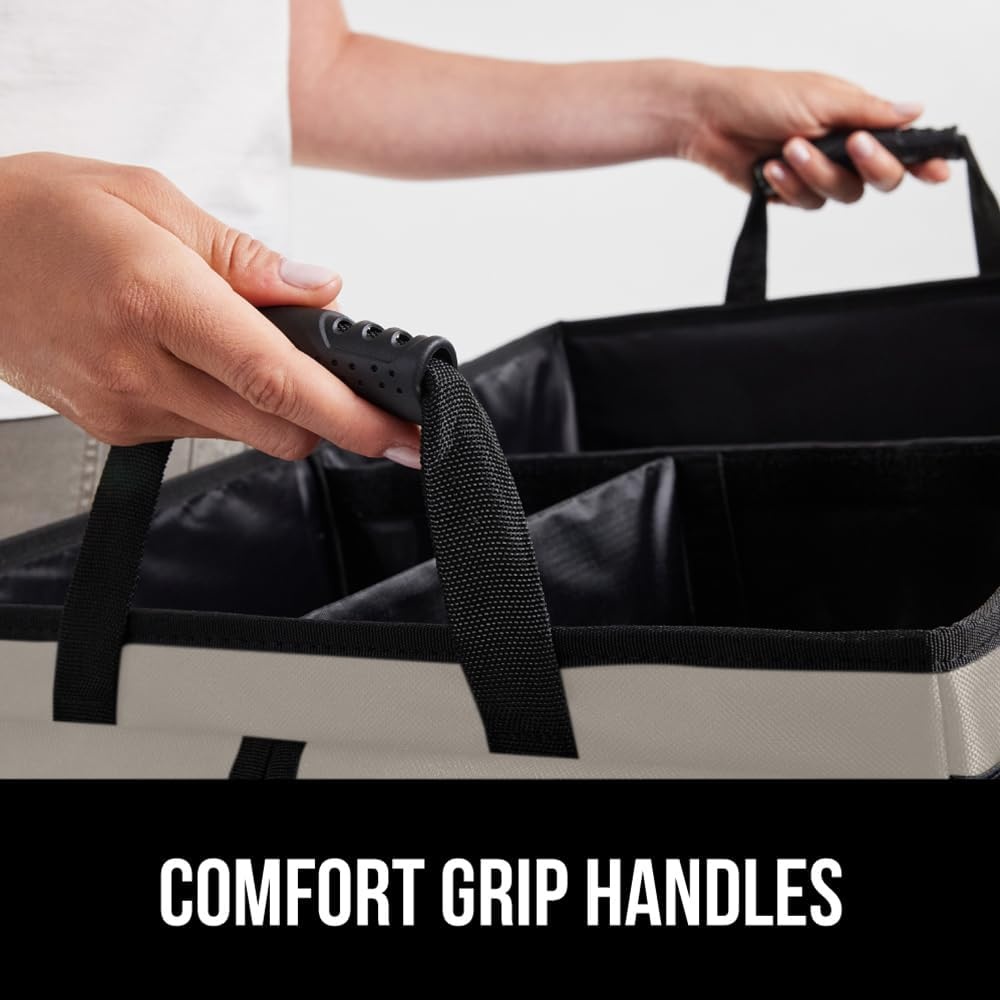 image:imageGORILLA GRIP Trunk Organizer for SUV and Cars Large Capacity Collapsible Car Trunk Storage Organizer Heavy Duty Car Accessories Gifts for Mom and Dad Slip amp Water Resistant Multi Compartment BlackBeige