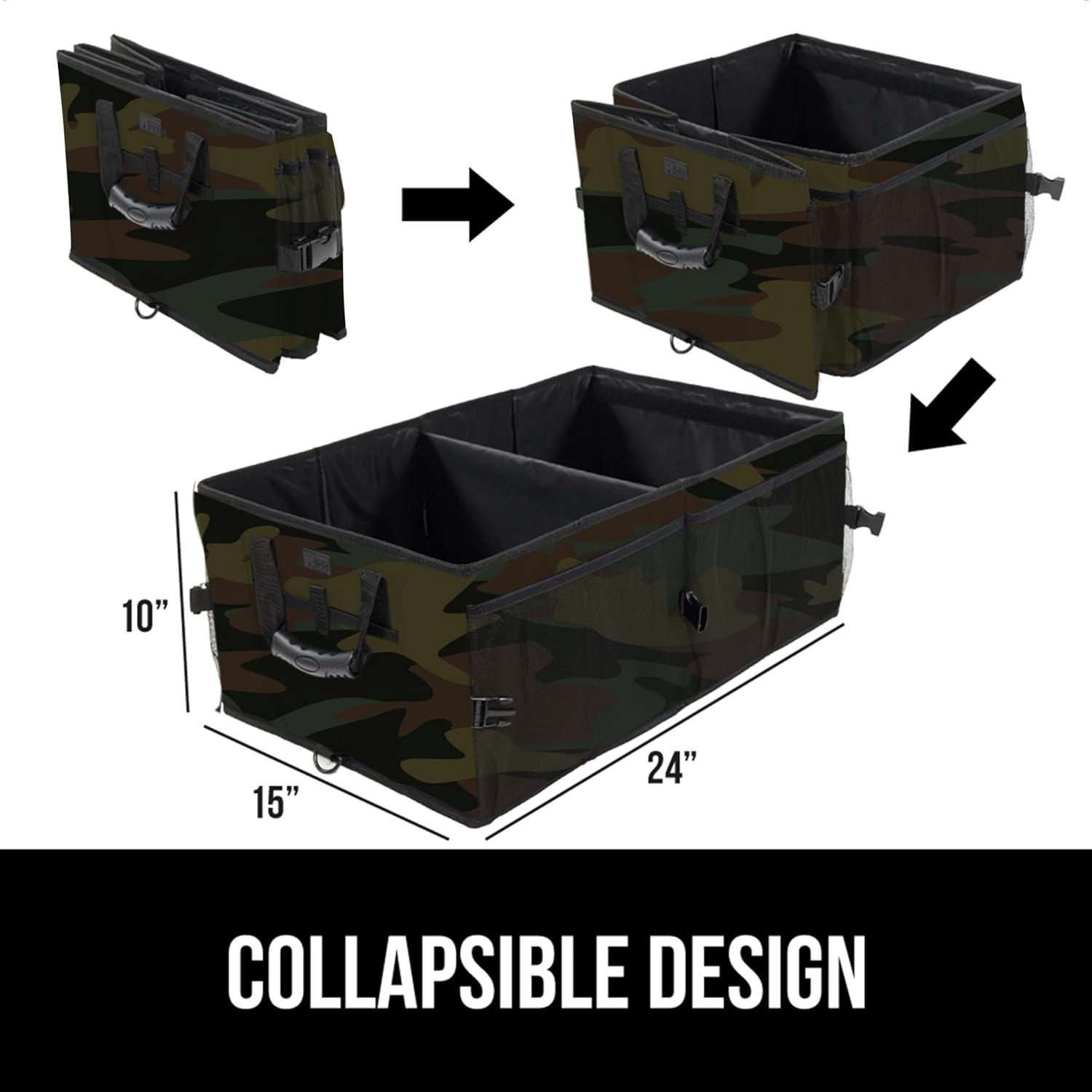 image:imageGORILLA GRIP Trunk Organizer for SUV and Cars Large Capacity Collapsible Car Trunk Storage Organizer Heavy Duty Car Accessories Gifts for Mom and Dad Slip amp Water Resistant Multi Compartment BlackCamo