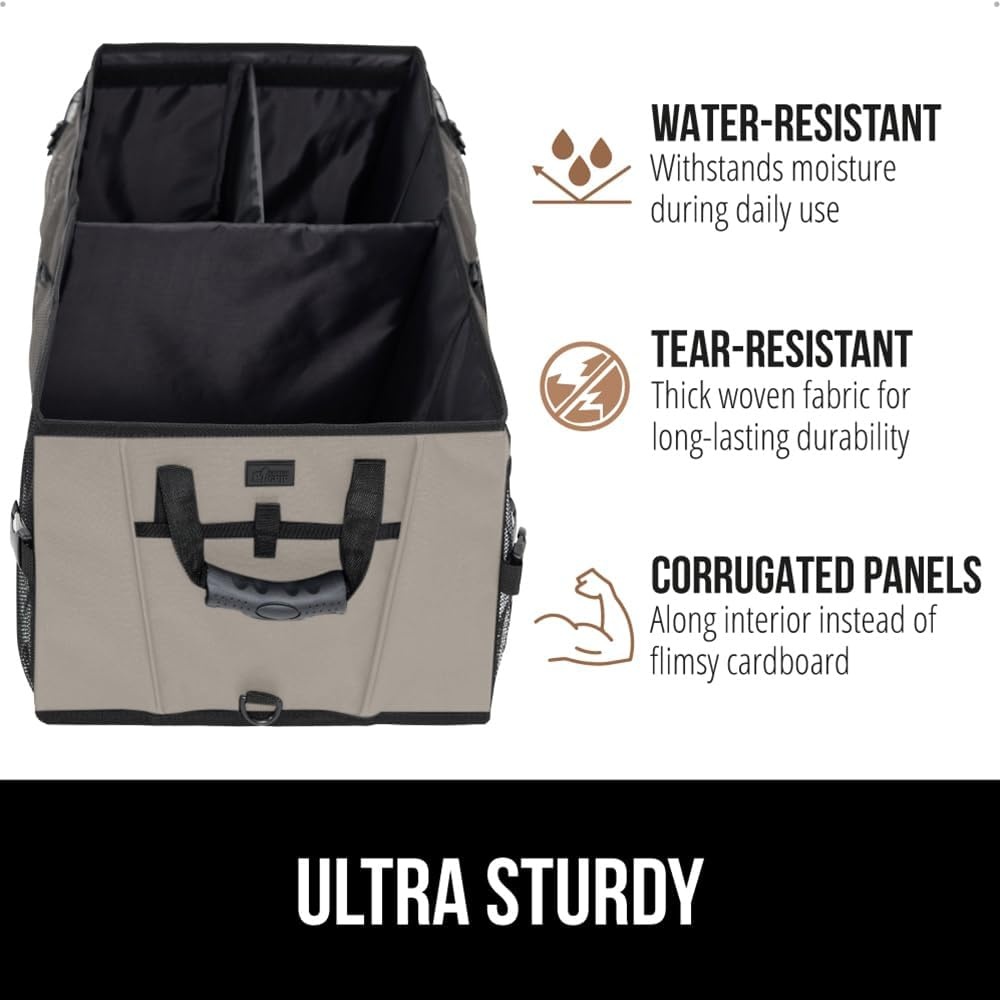 image:imageGORILLA GRIP Trunk Organizer for SUV and Cars Large Capacity Collapsible Car Trunk Storage Organizer Heavy Duty Car Accessories Gifts for Mom and Dad Slip amp Water Resistant Multi Compartment BlackBeige