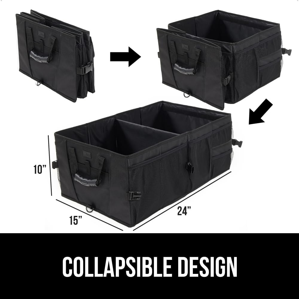 image:imageGORILLA GRIP Trunk Organizer for SUV and Cars Large Capacity Collapsible Car Trunk Storage Organizer Heavy Duty Car Accessories Gifts for Mom and Dad Slip amp Water Resistant Multi Compartment BlackBlack