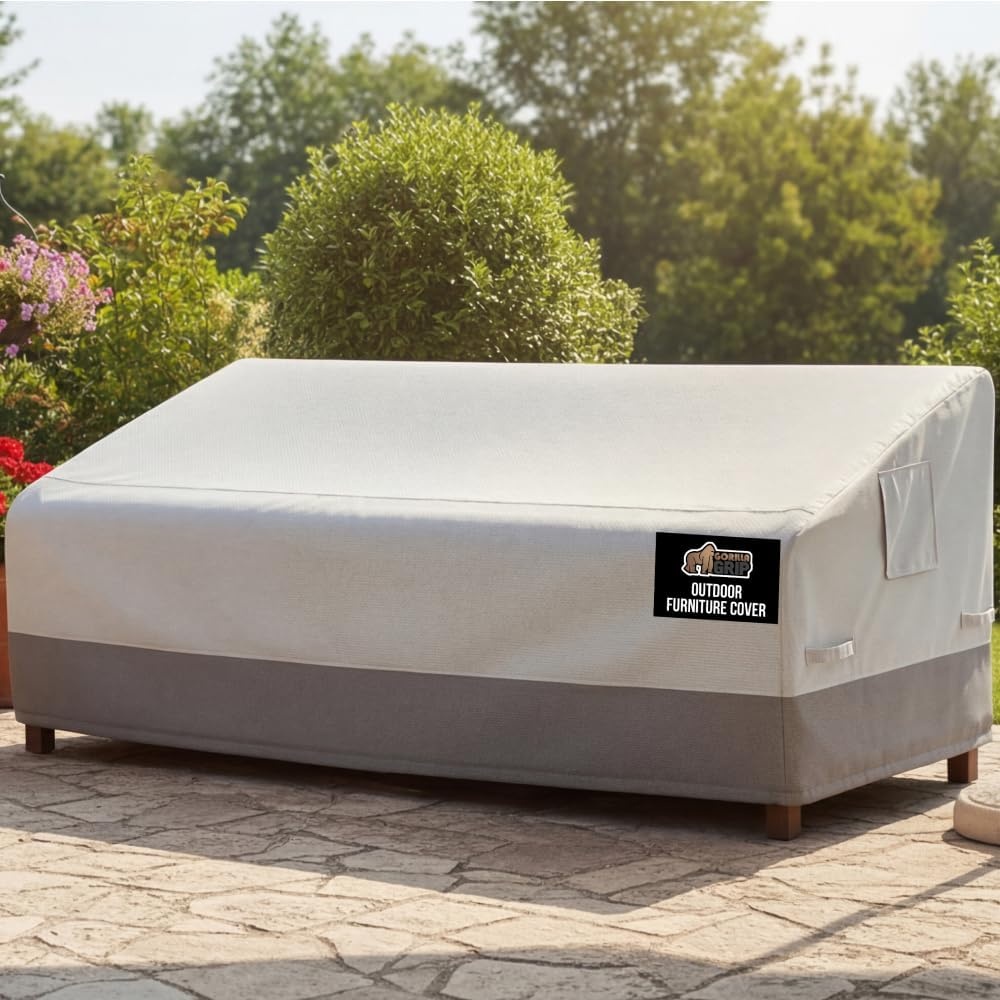 image:imageGORILLA GRIP Waterproof Large Outdoor Patio Sofa Cover 3 Seater 80 Inch Heavy Duty 600D Furniture Covers Sets for Winter Keep Cushions Dry Protects from Sun Snow Rain Windproof UV Coated1