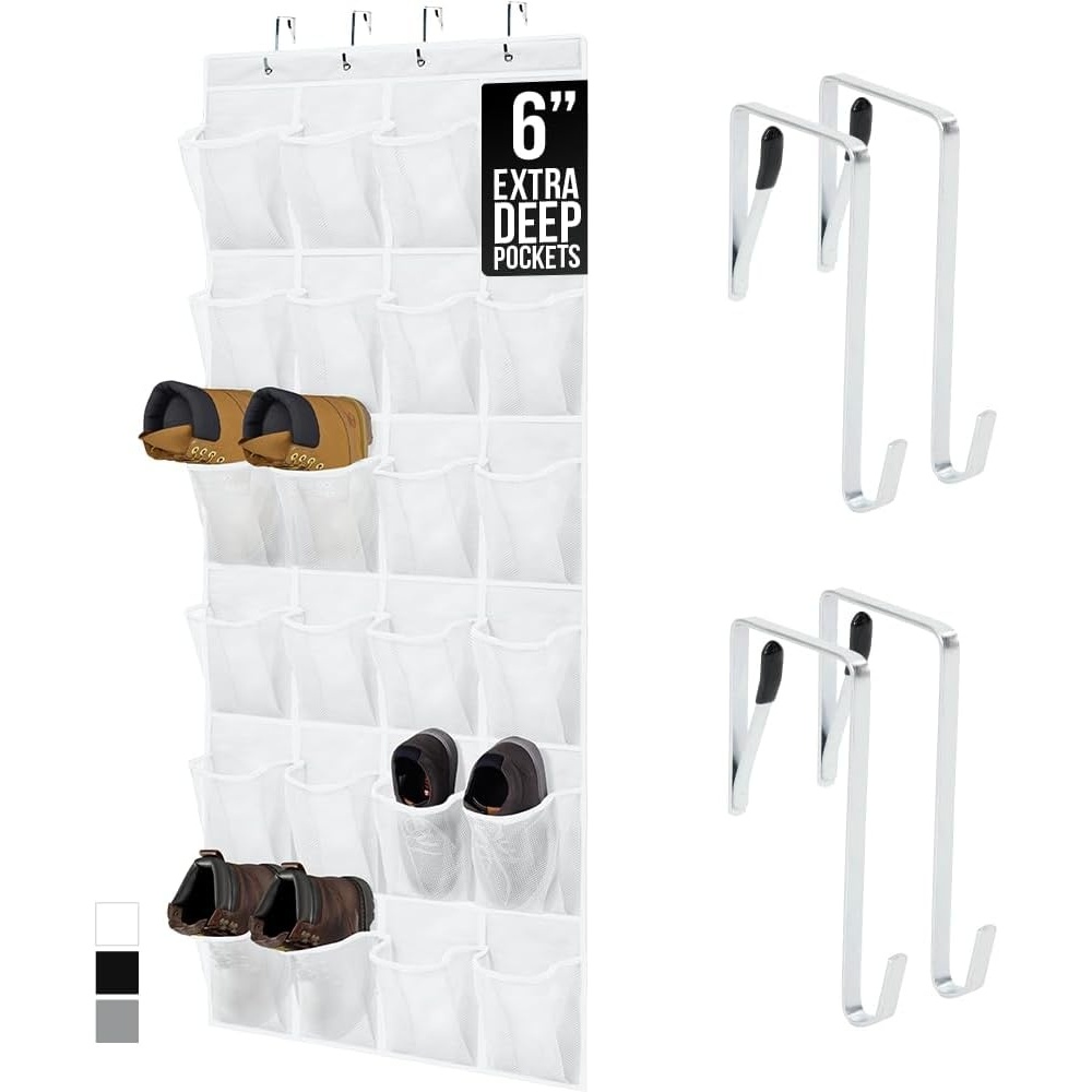 image:imageGORILLA GRIP Over the Door Shoe Organizer 24 Large Breathable Mesh Pockets Space Saving Hanging Storage Holder Closet Rack Hanger Holds Up to 40 lbs Hangs on Closets for Shoes Accessories BlackWhite