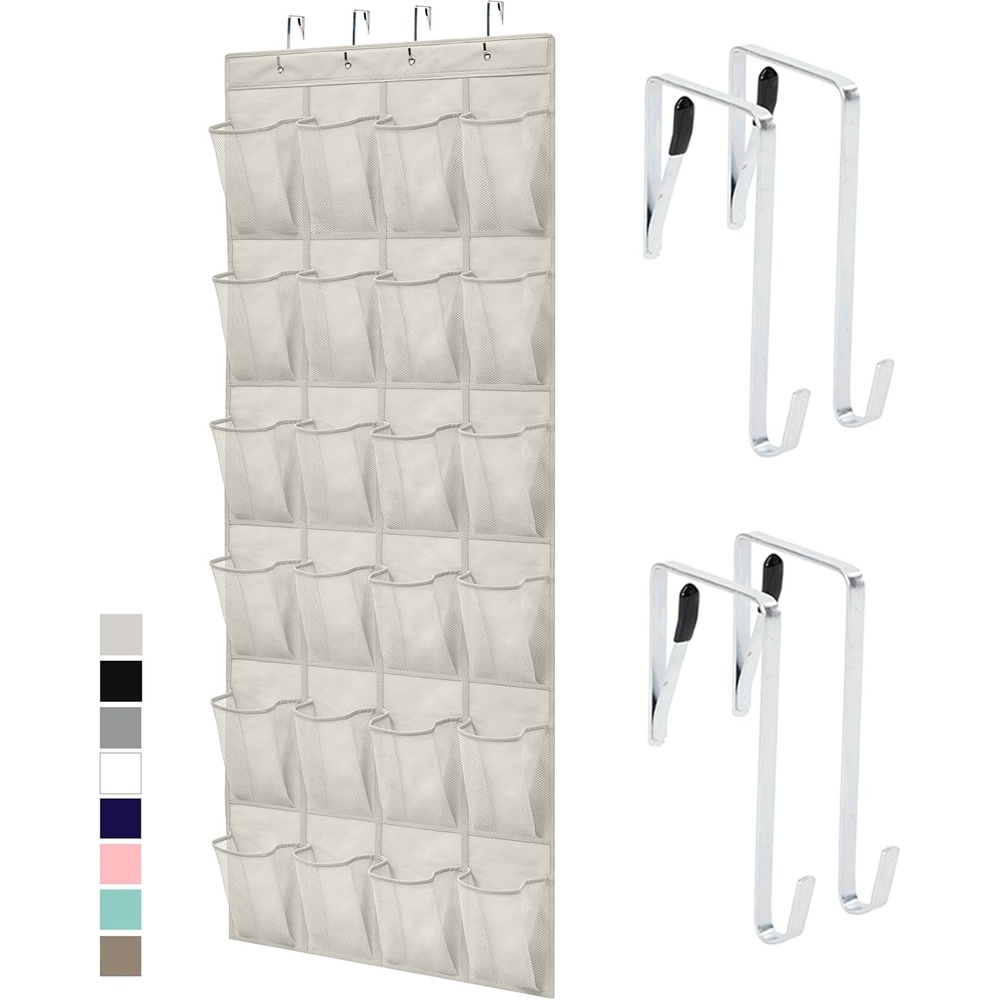 image:imageGORILLA GRIP Over the Door Shoe Organizer 24 Large Breathable Mesh Pockets Space Saving Hanging Storage Holder Closet Rack Hanger Holds Up to 40 lbs Hangs on Closets for Shoes Accessories BlackLinen