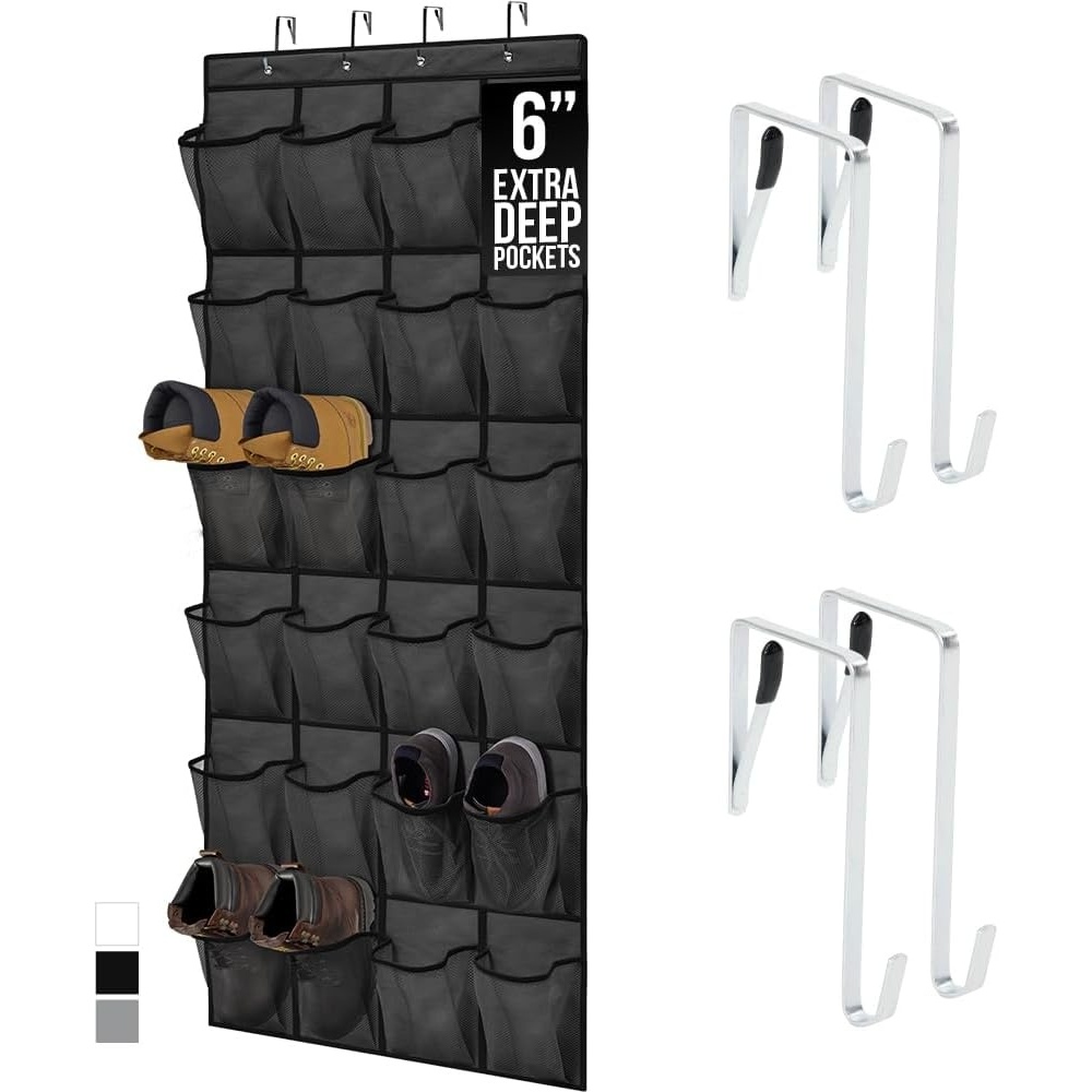 image:imageGORILLA GRIP Over the Door Shoe Organizer 24 Large Breathable Mesh Pockets Space Saving Hanging Storage Holder Closet Rack Hanger Holds Up to 40 lbs Hangs on Closets for Shoes Accessories BlackBlack