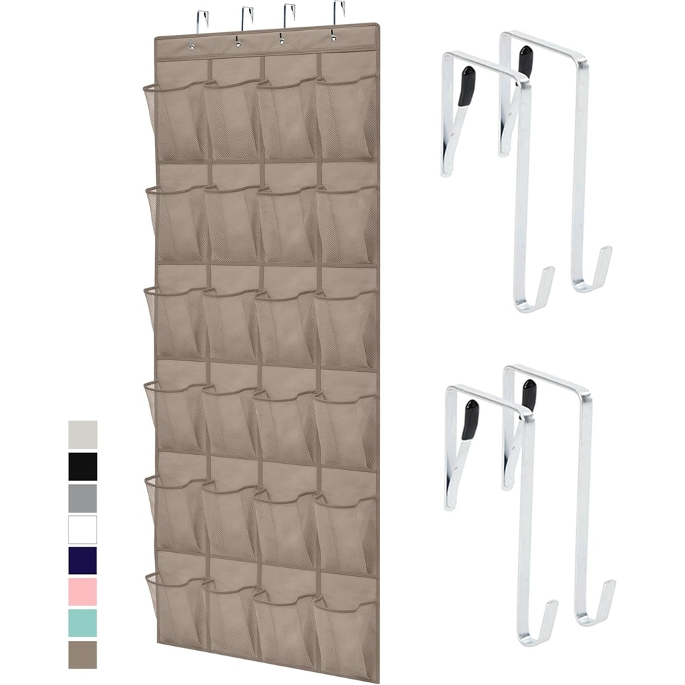 image:imageGORILLA GRIP Over the Door Shoe Organizer 24 Large Breathable Mesh Pockets Space Saving Hanging Storage Holder Closet Rack Hanger Holds Up to 40 lbs Hangs on Closets for Shoes Accessories BlackBeige
