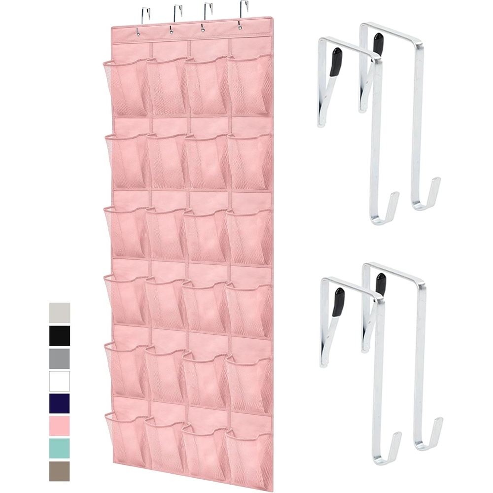 image:imageGORILLA GRIP Over the Door Shoe Organizer 24 Large Breathable Mesh Pockets Space Saving Hanging Storage Holder Closet Rack Hanger Holds Up to 40 lbs Hangs on Closets for Shoes Accessories BlackLight Pink