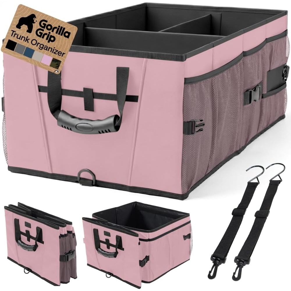 image:imageGORILLA GRIP Trunk Organizer for SUV and Cars Large Capacity Collapsible Car Trunk Storage Organizer Heavy Duty Car Accessories Gifts for Mom and Dad Slip amp Water Resistant Multi Compartment BlackPink