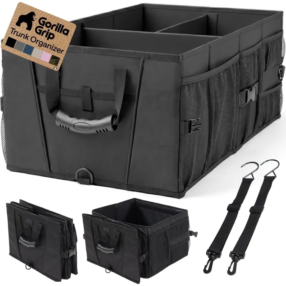 image:imageGORILLA GRIP Trunk Organizer for SUV and Cars Large Capacity Collapsible Car Trunk Storage Organizer Heavy Duty Car Accessories Gifts for Mom and Dad Slip amp Water Resistant Multi Compartment BlackBlack