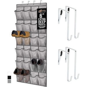 image:imageGORILLA GRIP Over the Door Shoe Organizer 24 Large Breathable Mesh Pockets Space Saving Hanging Storage Holder Closet Rack Hanger Holds Up to 40 lbs Hangs on Closets for Shoes Accessories BlackGrey