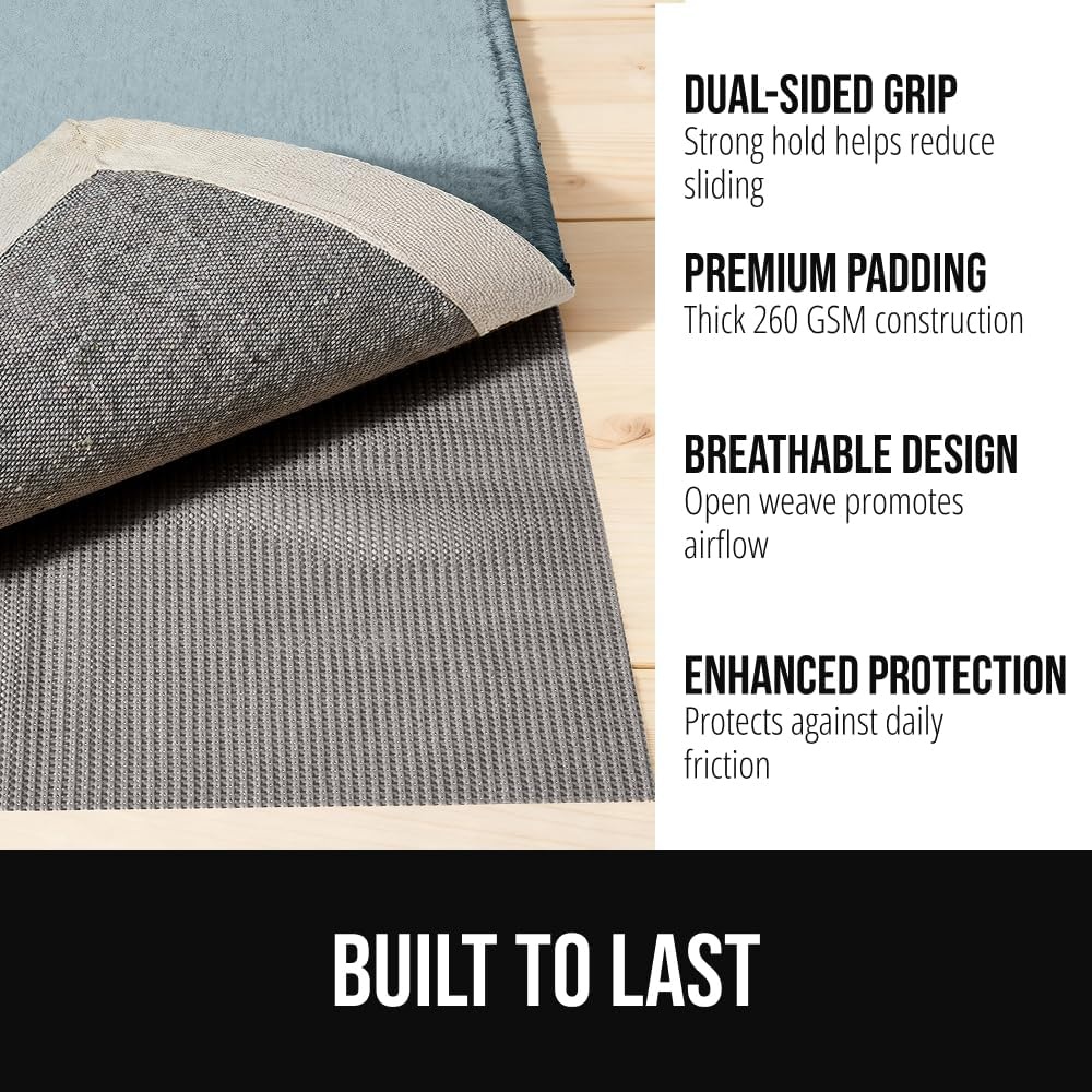 image:imageGORILLA GRIP Premium Dual Sided Thick Rug Gripper Pad for Hardwood Floors Breathable Slip Resistant Pad Grips Under Carpet Area Rugs for Hard Surface Floor Protection Easy Trim Mats 2x3 BeigeGrey