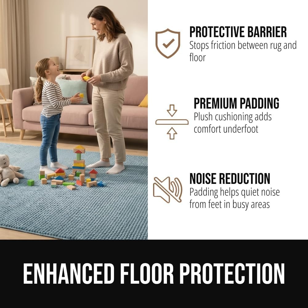 image:imageGORILLA GRIP Premium Dual Sided Thick Rug Gripper Pad for Hardwood Floors Breathable Slip Resistant Pad Grips Under Carpet Area Rugs for Hard Surface Floor Protection Easy Trim Mats 2x3 BeigeGrey