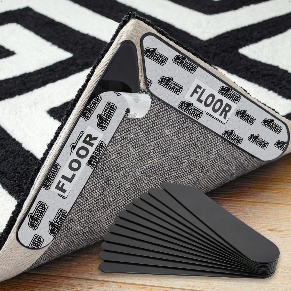 image:imageGORILLA GRIP Rug Gripper Pads Extra Long Reusable DoubleSided Adhesives Keep Area Rugs Corners Flat Grips Hardwood Tile and Laminate Floors Renter Friendly Holds Down Carpet in Place 8 PcsRectangular
