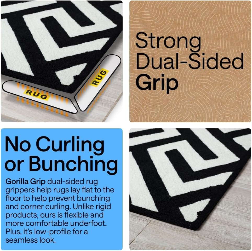image:imageGORILLA GRIP Rug Gripper Pads Extra Long Reusable DoubleSided Adhesives Keep Area Rugs Corners Flat Grips Hardwood Tile and Laminate Floors Renter Friendly Holds Down Carpet in Place 8 PcsRectangular