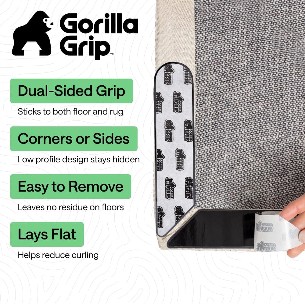image:imageGORILLA GRIP Rug Gripper Pads Extra Long Reusable DoubleSided Adhesives Keep Area Rugs Corners Flat Grips Hardwood Tile and Laminate Floors Renter Friendly Holds Down Carpet in Place 8 PcsRectangular