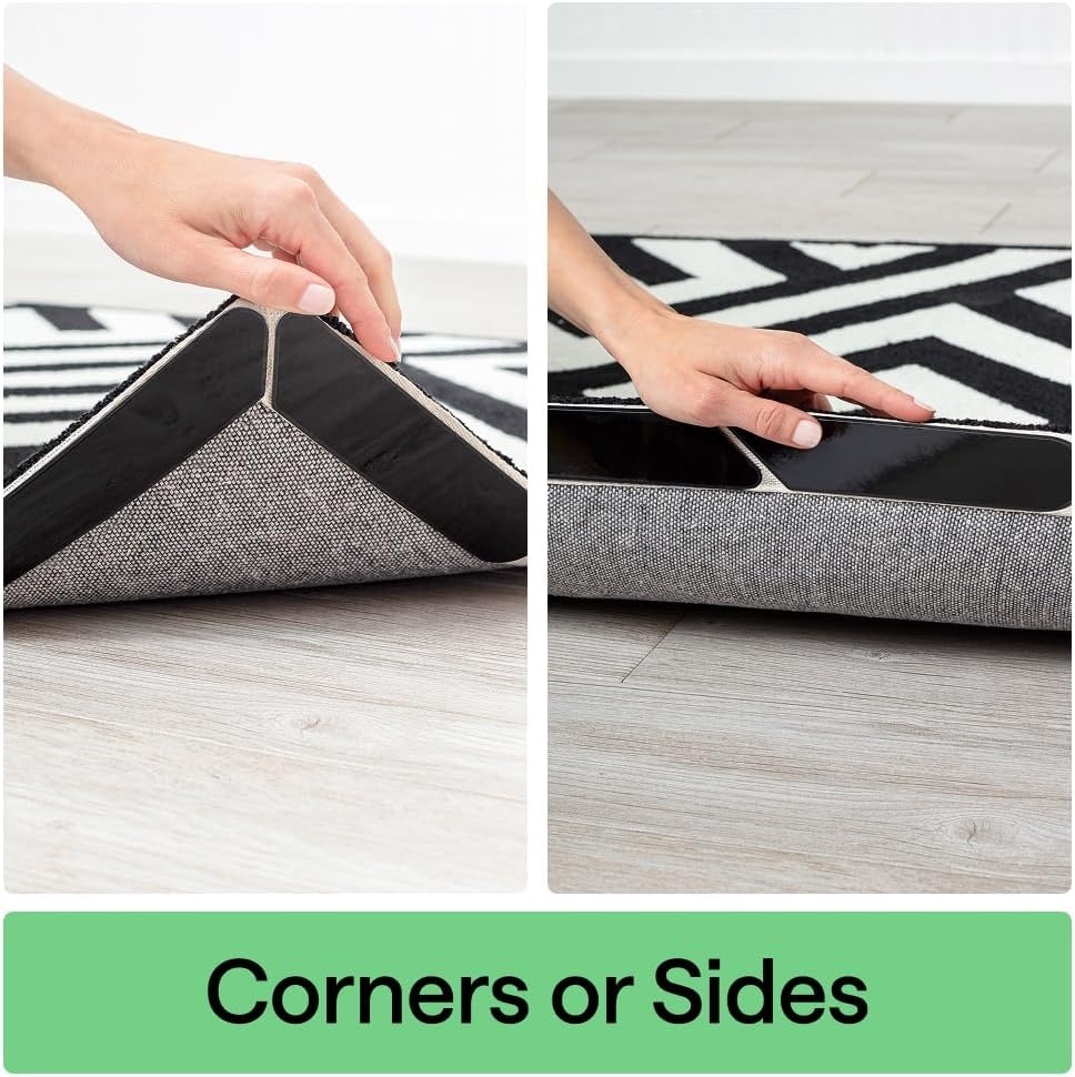 image:imageGORILLA GRIP Rug Gripper Pads Extra Long Reusable DoubleSided Adhesives Keep Area Rugs Corners Flat Grips Hardwood Tile and Laminate Floors Renter Friendly Holds Down Carpet in Place 8 PcsRectangular