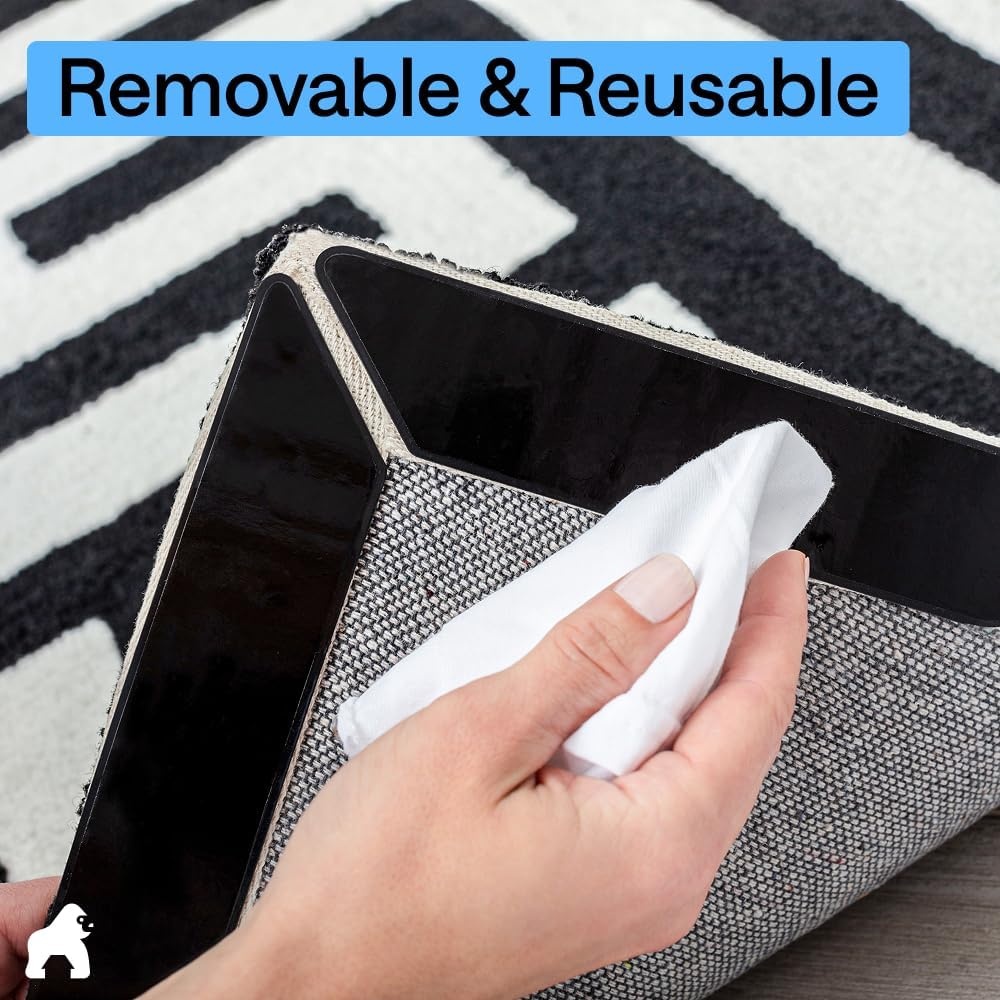 image:imageGORILLA GRIP Rug Gripper Pads Extra Long Reusable DoubleSided Adhesives Keep Area Rugs Corners Flat Grips Hardwood Tile and Laminate Floors Renter Friendly Holds Down Carpet in Place 8 PcsRectangular