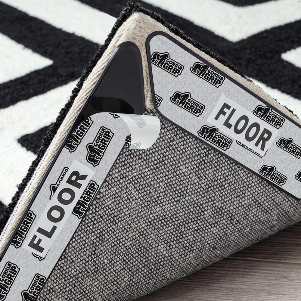 image:imageGORILLA GRIP Rug Gripper Pads Extra Long Reusable DoubleSided Adhesives Keep Area Rugs Corners Flat Grips Hardwood Tile and Laminate Floors Renter Friendly Holds Down Carpet in Place 8 PcsRectangular