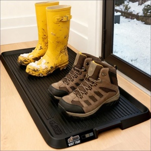 image:imageGORILLA GRIP Natural Rubber Indoor Outdoor Boot Tray for Shoes 32x16 Waterproof Winter Mat with Raised Edges Handles Tear Resistant Heavy Duty Home Garage Floor Mats Easy Clean Shoe Trays BlackBlack