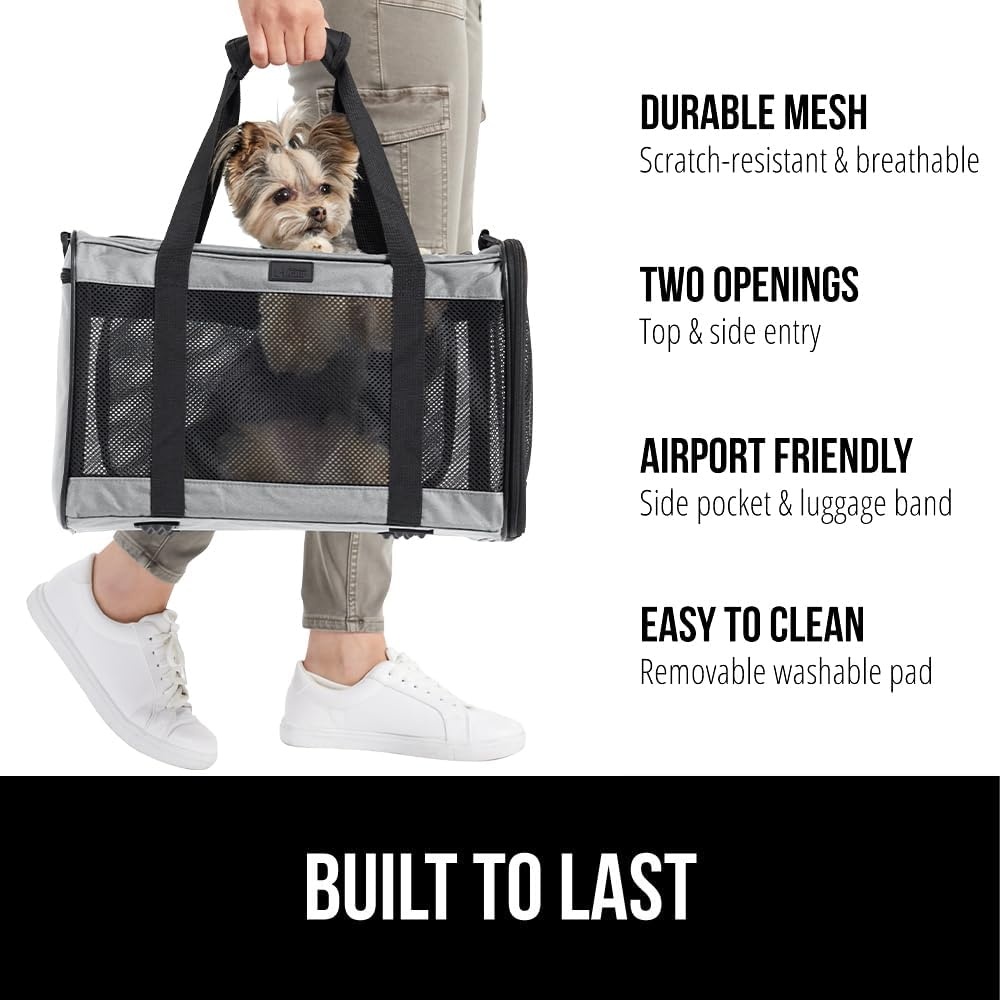 image:imageGORILLA GRIP Cat Carrier Travel Bag Up to 15 Lbs Soft Collapsible Small Dog Carriers Top and Side Entry Breathable Mesh Grip Feet on Underside Cozy Washable Waterproof Pad Portable Kennel PinkGray