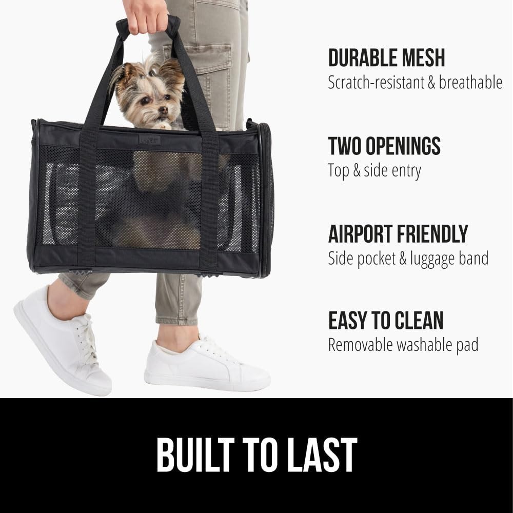 image:imageGORILLA GRIP Cat Carrier Travel Bag Up to 15 Lbs Soft Collapsible Small Dog Carriers Top and Side Entry Breathable Mesh Grip Feet on Underside Cozy Washable Waterproof Pad Portable Kennel PinkBlack