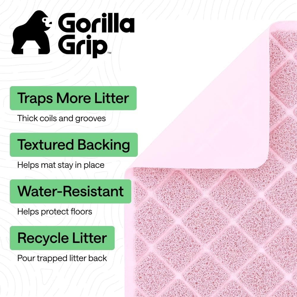 image:imageGORILLA GRIP Cat Litter Box Mat Cushioned Coil Mesh Litter Trapping Mats Scatter Control Supplies for Less Mess Phthalate Free Ultra Deep Catch Grooves Rinse or Vacuum to Clean 24x17 GrayLight Pink