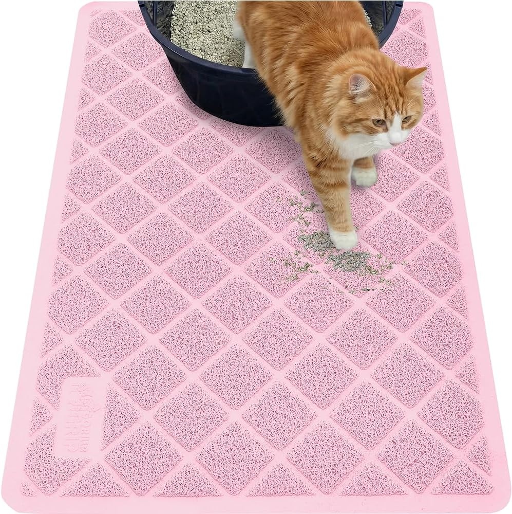 image:imageGORILLA GRIP Cat Litter Box Mat Cushioned Coil Mesh Litter Trapping Mats Scatter Control Supplies for Less Mess Phthalate Free Ultra Deep Catch Grooves Rinse or Vacuum to Clean 24x17 GrayLight Pink