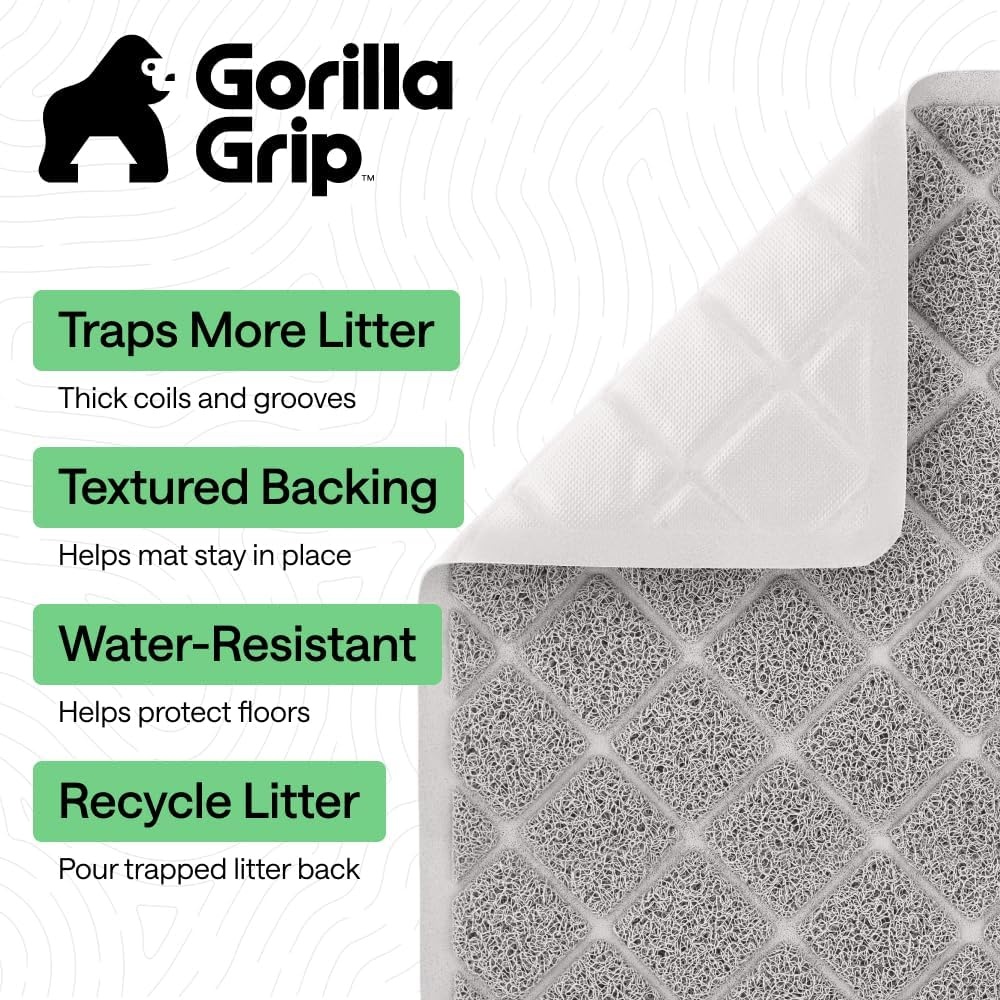 image:imageGORILLA GRIP Cat Litter Box Mat Cushioned Coil Mesh Litter Trapping Mats Scatter Control Supplies for Less Mess Phthalate Free Ultra Deep Catch Grooves Rinse or Vacuum to Clean 24x17 GrayLight Gray