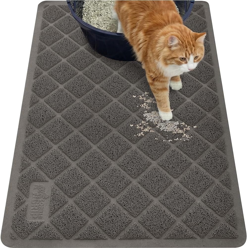 image:imageGORILLA GRIP Cat Litter Box Mat Cushioned Coil Mesh Litter Trapping Mats Scatter Control Supplies for Less Mess Phthalate Free Ultra Deep Catch Grooves Rinse or Vacuum to Clean 24x17 GrayCharcoal