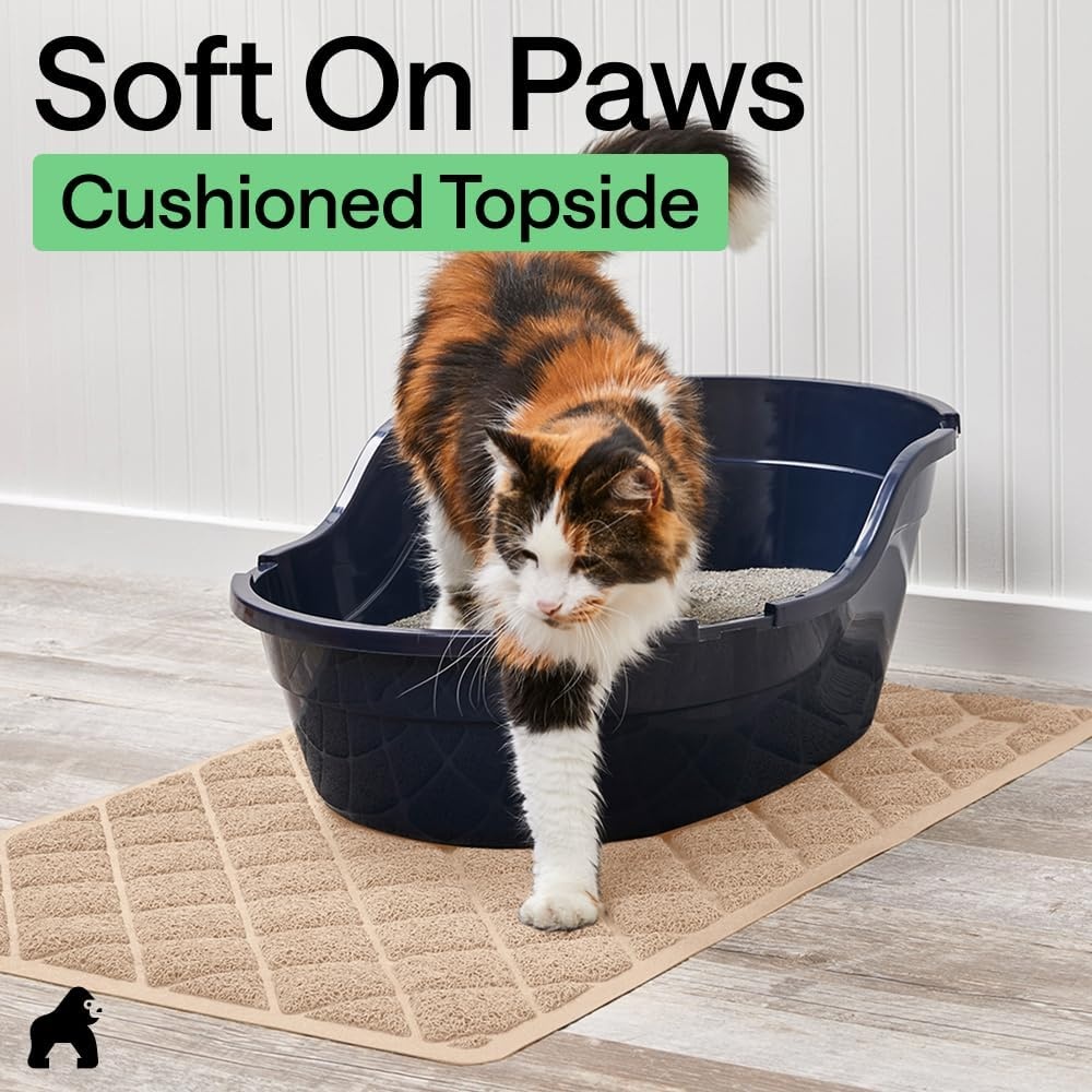 image:imageGORILLA GRIP Cat Litter Box Mat Cushioned Coil Mesh Litter Trapping Mats Scatter Control Supplies for Less Mess Phthalate Free Ultra Deep Catch Grooves Rinse or Vacuum to Clean 24x17 GrayBeige