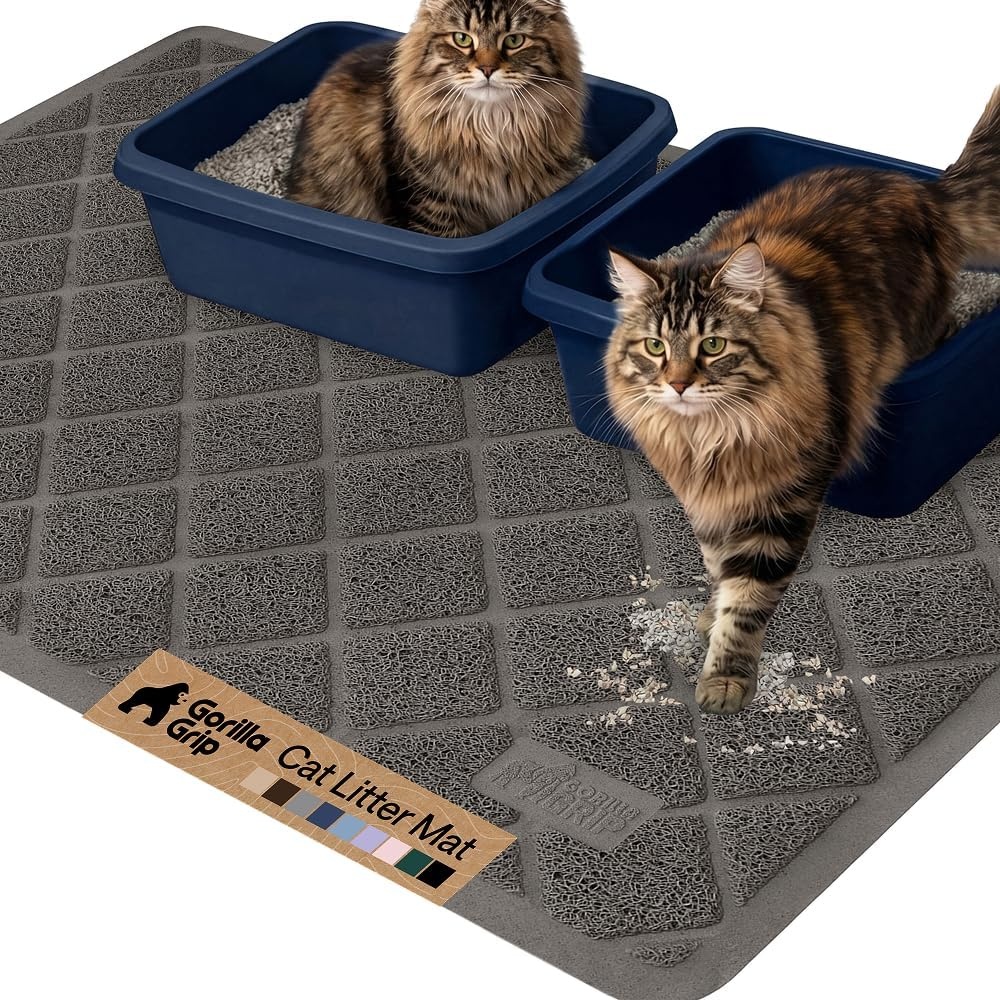 image:imageGORILLA GRIP Cat Litter Box Mat Cushioned Coil Mesh Litter Trapping Mats Scatter Control Supplies for Less Mess Phthalate Free Ultra Deep Catch Grooves Rinse or Vacuum to Clean 24x17 GrayCharcoal