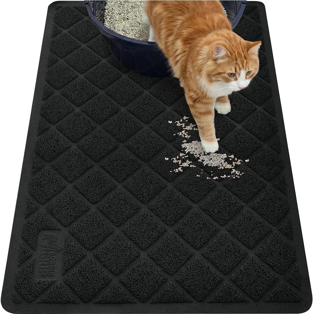 image:imageGORILLA GRIP Cat Litter Box Mat Cushioned Coil Mesh Litter Trapping Mats Scatter Control Supplies for Less Mess Phthalate Free Ultra Deep Catch Grooves Rinse or Vacuum to Clean 24x17 GrayBlack