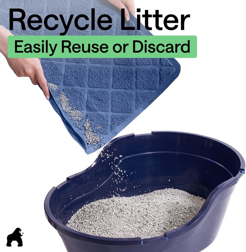 image:imageGORILLA GRIP Cat Litter Box Mat Cushioned Coil Mesh Litter Trapping Mats Scatter Control Supplies for Less Mess Phthalate Free Ultra Deep Catch Grooves Rinse or Vacuum to Clean 24x17 GrayNavy