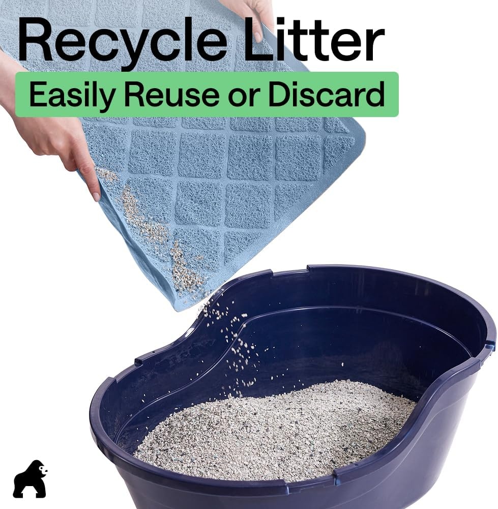 image:imageGORILLA GRIP Cat Litter Box Mat Cushioned Coil Mesh Litter Trapping Mats Scatter Control Supplies for Less Mess Phthalate Free Ultra Deep Catch Grooves Rinse or Vacuum to Clean 24x17 GrayLight Blue