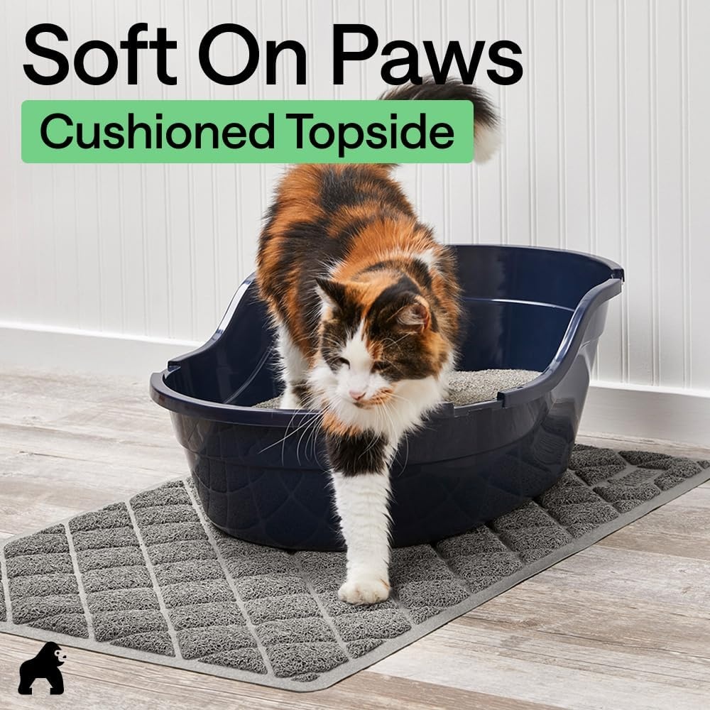 image:imageGORILLA GRIP Cat Litter Box Mat Cushioned Coil Mesh Litter Trapping Mats Scatter Control Supplies for Less Mess Phthalate Free Ultra Deep Catch Grooves Rinse or Vacuum to Clean 24x17 GrayGrey
