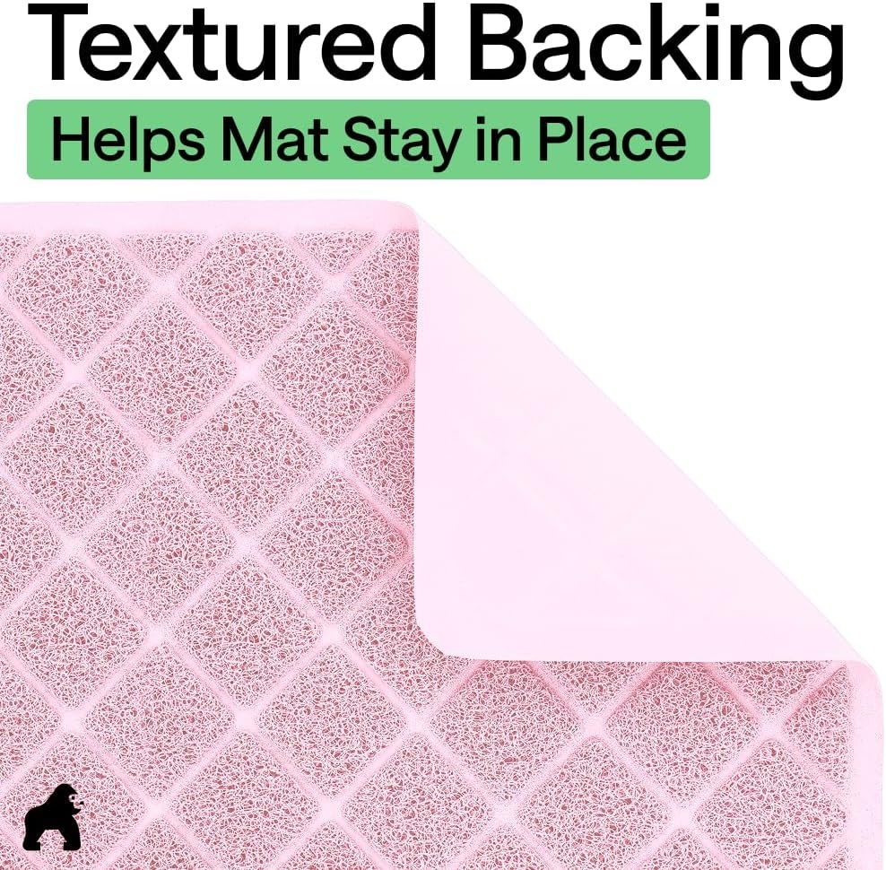 image:imageGORILLA GRIP Cat Litter Box Mat Cushioned Coil Mesh Litter Trapping Mats Scatter Control Supplies for Less Mess Phthalate Free Ultra Deep Catch Grooves Rinse or Vacuum to Clean 24x17 GrayLight Pink