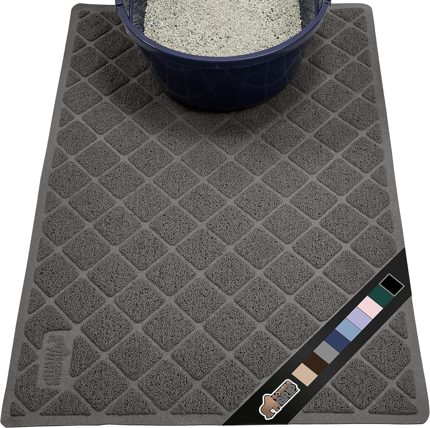 image:imageGORILLA GRIP Cat Litter Box Mat Cushioned Coil Mesh Litter Trapping Mats Scatter Control Supplies for Less Mess Phthalate Free Ultra Deep Catch Grooves Rinse or Vacuum to Clean 24x17 GrayCharcoal