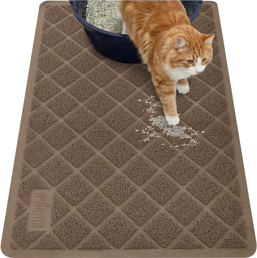 image:imageGORILLA GRIP Cat Litter Box Mat Cushioned Coil Mesh Litter Trapping Mats Scatter Control Supplies for Less Mess Phthalate Free Ultra Deep Catch Grooves Rinse or Vacuum to Clean 24x17 GrayBrown