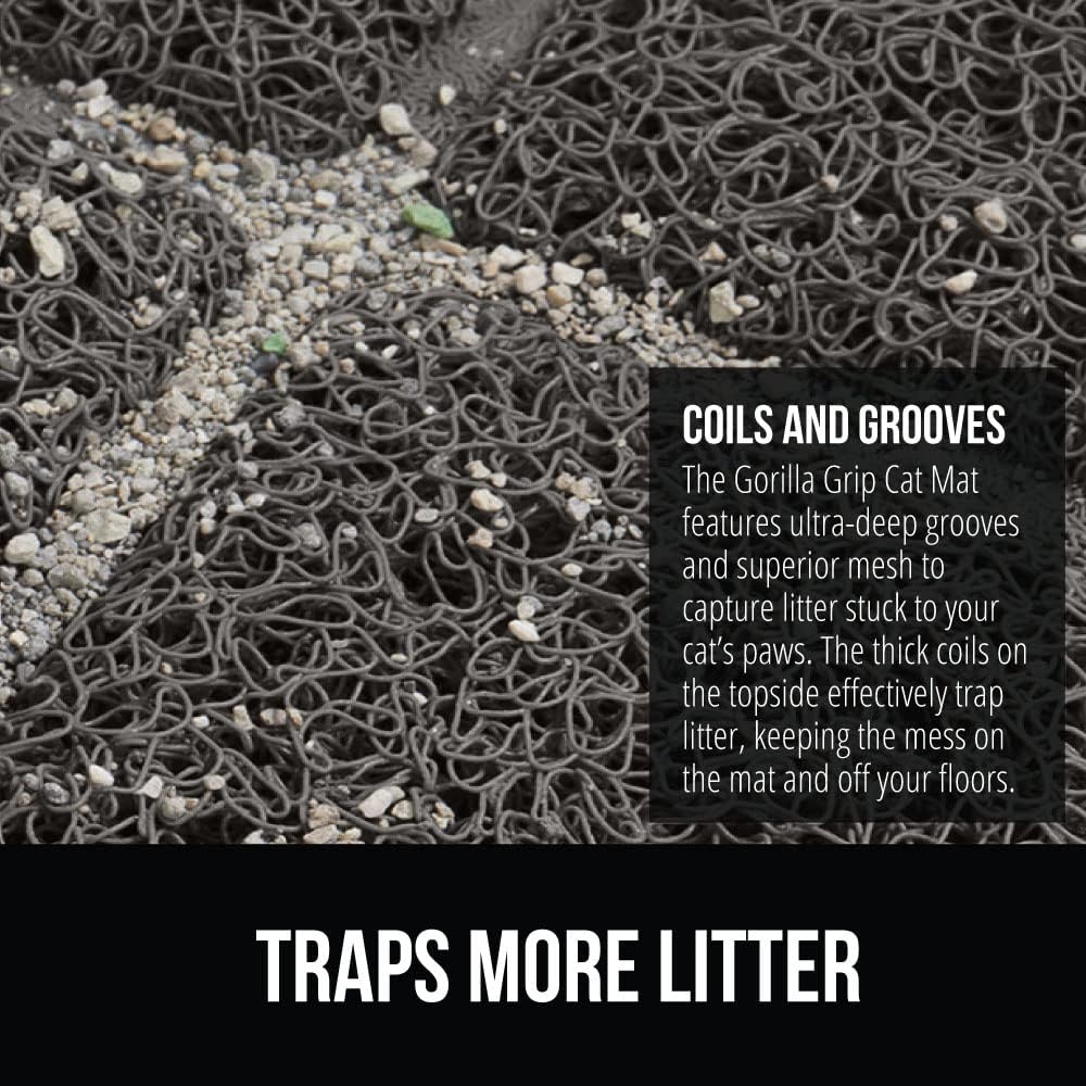 image:imageGORILLA GRIP Cat Litter Box Mat Cushioned Coil Mesh Litter Trapping Mats Scatter Control Supplies for Less Mess Phthalate Free Ultra Deep Catch Grooves Rinse or Vacuum to Clean 24x17 GrayCharcoal