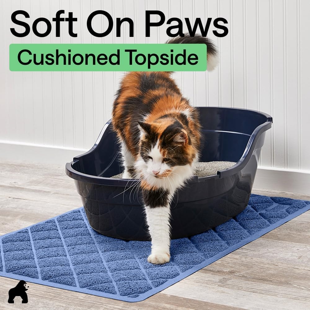 image:imageGORILLA GRIP Cat Litter Box Mat Cushioned Coil Mesh Litter Trapping Mats Scatter Control Supplies for Less Mess Phthalate Free Ultra Deep Catch Grooves Rinse or Vacuum to Clean 24x17 GrayNavy